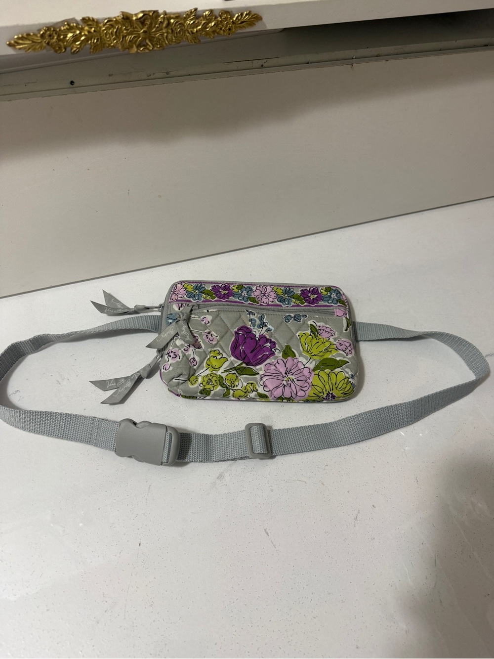 Vera Bradley Floral Quilted Crossbody Belt Bag - Gray with Purple & Green - Picture 3 of 13